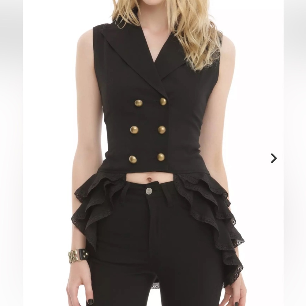 Spin doctor Black Ruffled Tiered Steampunk Blazer goth witchy Beatrice waistcoat - Picture 2 of 14